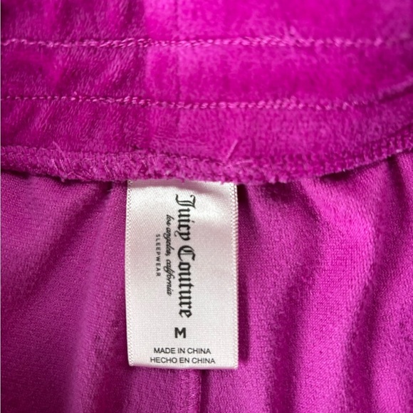 Juicy Couture Magenta Pink Velour Sleepwear Rhinestone Logo Tee Shorts Bling M - Picture 11 of 13